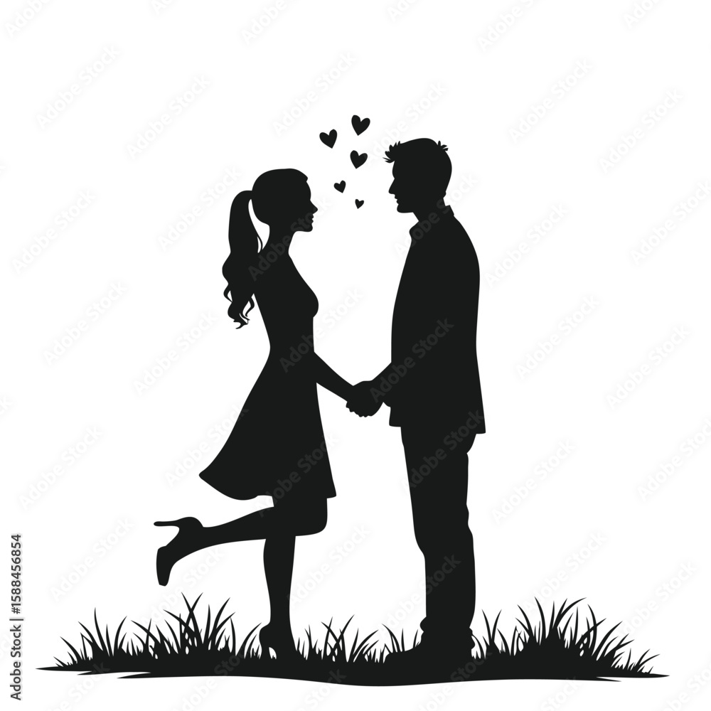 Couple holding hands with hearts above love romance Couple holding hands with hearts above love romance