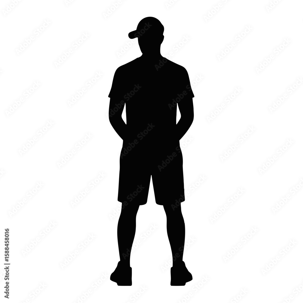 Obraz premium Man Wearing Baseball Cap and Shorts silhouette person