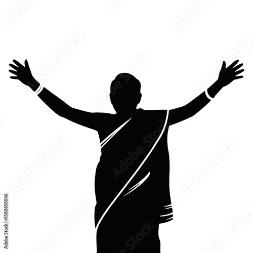 Man with arms outstretched in traditional attire silhouette