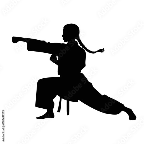 Martial artist in fighting stance silhouette martial arts