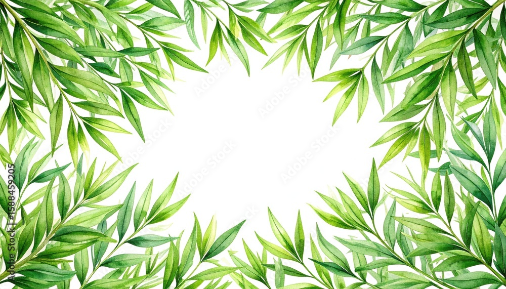 Naklejka premium Elegant Watercolor Tarragon Leaves Frame with Blank Space for Text or Design