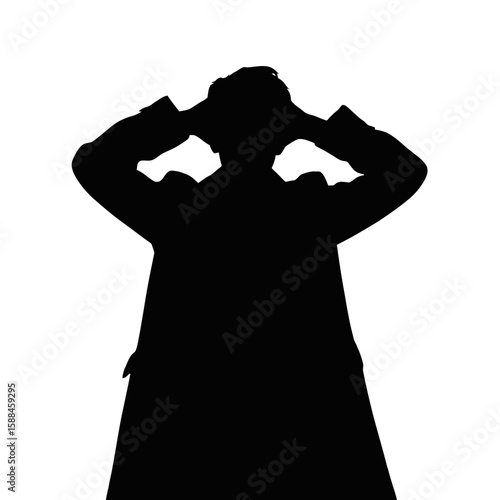 Person holding head in despair silhouette distress