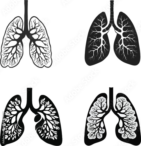 Human lungs Black and white silhouette vector illustration for  World Lung Day T-shirt design, Poster, Icons, brochures