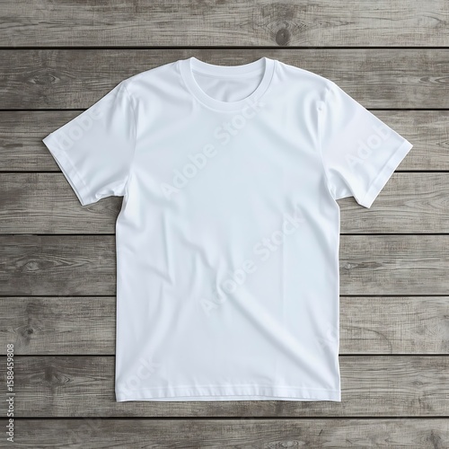 White T-Shirt Mockup on Grey Wooden Background – Flat Lay Template  