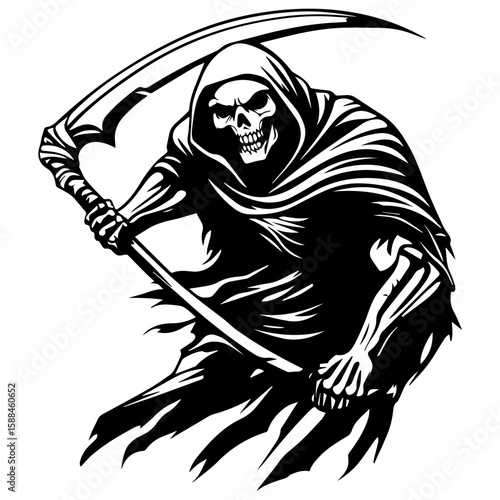 Grim Reaper Silhouette Vector Halloween, Dark Arts, Horror Design, and Fantasy