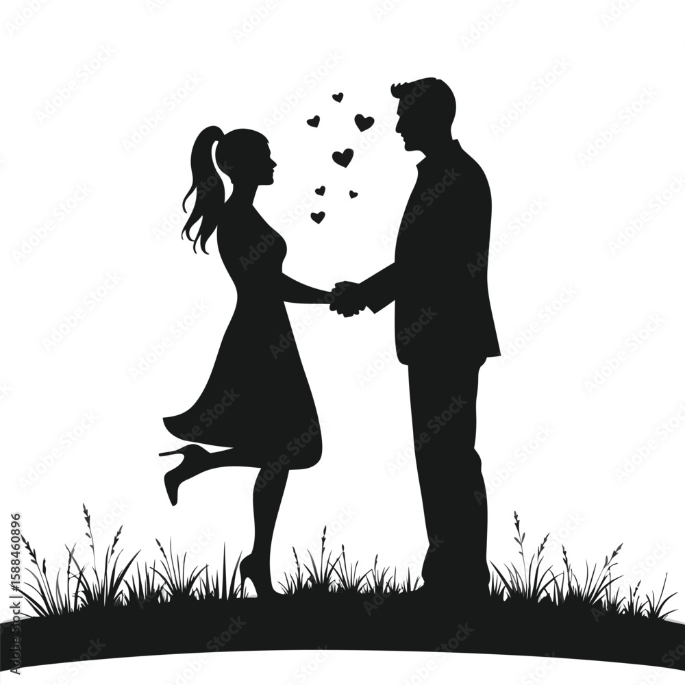 Couple holding hands with hearts above them love romance Couple holding hands with hearts above them love romance