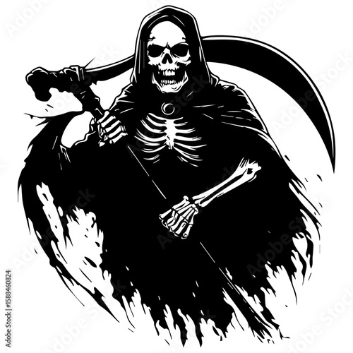 Grim Reaper Silhouette Vector Halloween, Dark Arts, Horror Design, and Fantasy