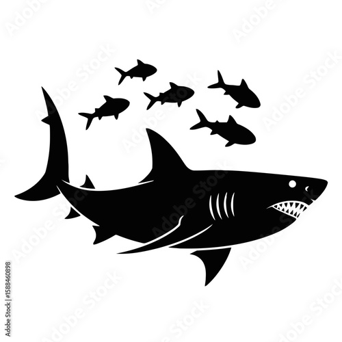 Shark and School of Fish ocean predator