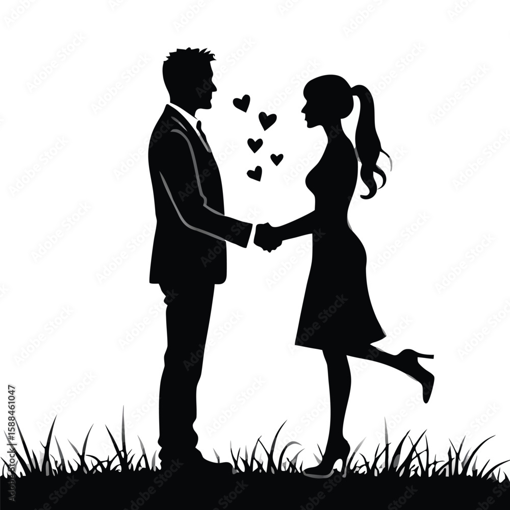 Couple holding hands with hearts above love romance Couple holding hands with hearts above love romance