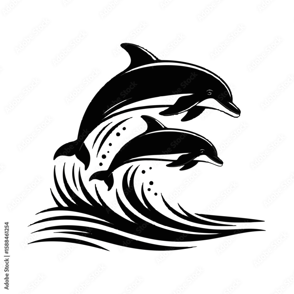 Obraz premium Two Dolphins Leaping Through Waves jumping ocean