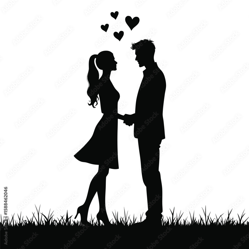 Couple holding hands with hearts above love romance Couple holding hands with hearts above love romance
