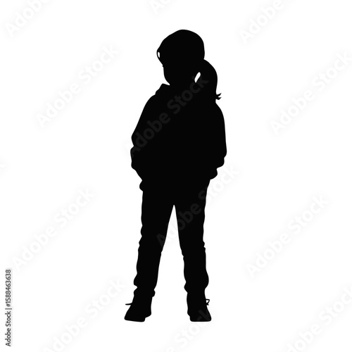 Young Girl Standing With Hands In Pockets silhouette