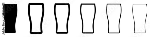 Set of black silhouettes and outlines of beer glasses. Vector illustration.