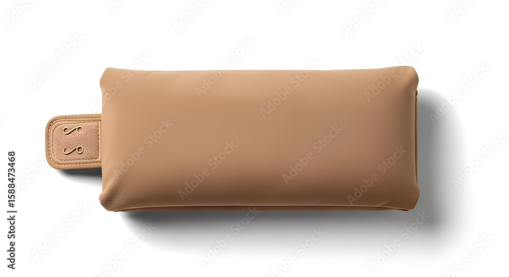Fototapeta premium Blank tan travel neck pillow mockup with hook loop, folded flat