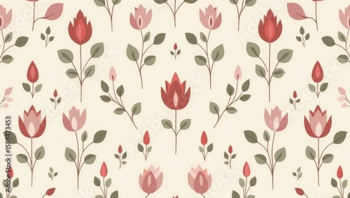 Wallpaper Mural Blooming Elegance: A visually rich floral pattern of stylized flowers in a repeating arrangement, conveying a sense of timelessness and grace. The design's simplicity gives it a sense of modern charm. Torontodigital.ca