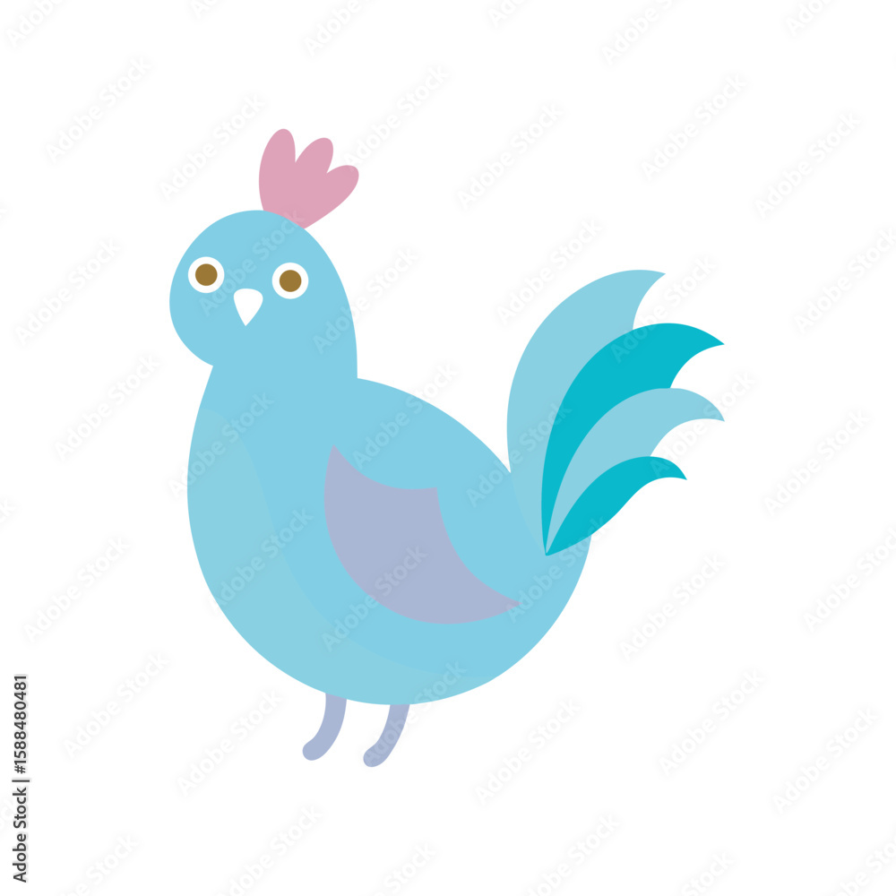 Fototapeta premium kawaii peacock with pastel feathers vector flat colour