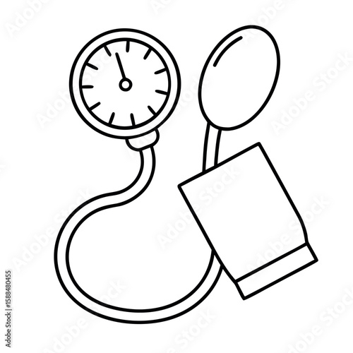 Blood Pressure Monitor Illustration with Cuff and Attached Gauge Design