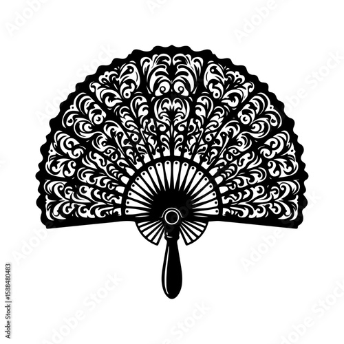 hand fan, Chinese kung fu tai chi fan black decoration foldable silhouette vector file.