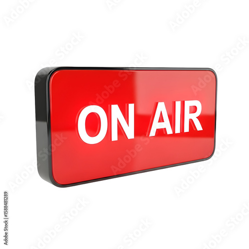 Shiny red On Air studio sign against a transparent background