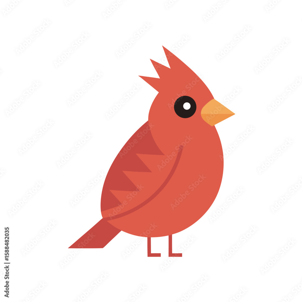 Fototapeta premium kawaii cardinal bird with crest vector flat colour
