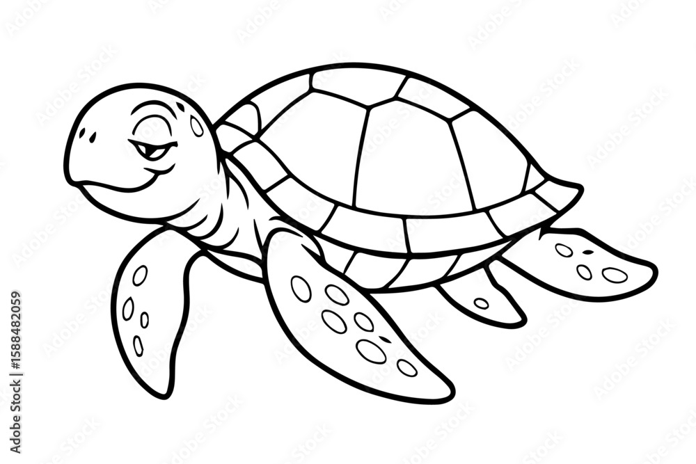Fototapeta premium Wise Swimming Sea Turtle Isolated Vector Coloring Page for Kids