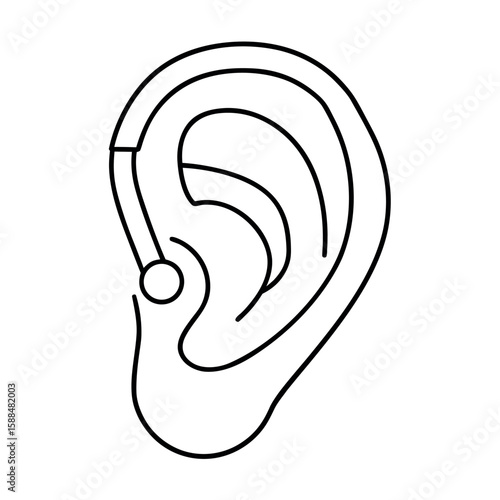 Ear Outline with Hearing Aid Device Vector Illustration Design