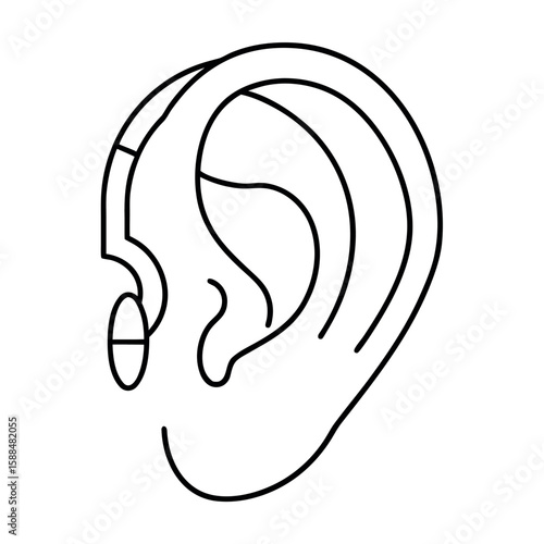 Ear outline with hearing aid vector design for audiology concepts