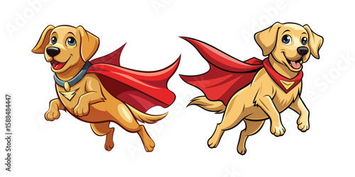 Flying Labrador Superhero in Cape with Floppy Ears – Comic Style Vector Illustration on White Background – Cute Hero Dog Cartoon Art for Designs