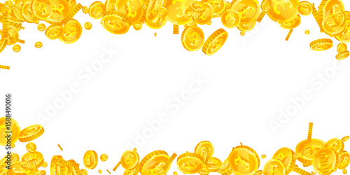 British pound coins falling. Scattered gold GBP