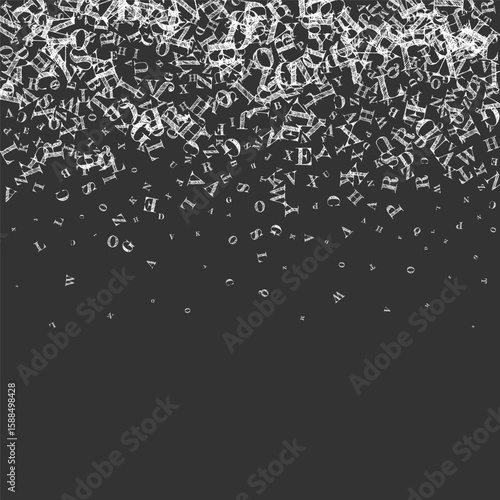 Flying latin letters. White chalk  scattered