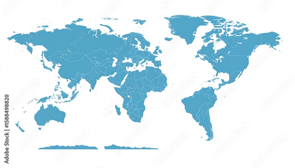 Obraz premium World map, light teal color, outlined borders