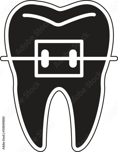 Tooth with braces icon representing orthodontic treatment, braces procedure or dental straightening with transparent background