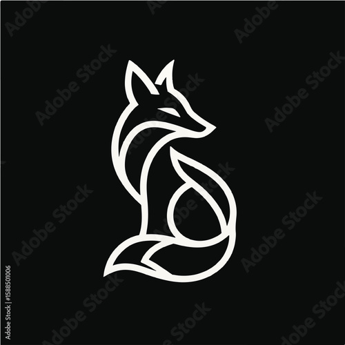 Fox Silhouette Logo: A minimalist fox design, the elegant lines on a sleek black backdrop, conveying simplicity and refined sophistication.
