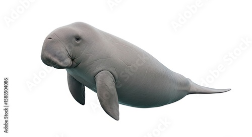 A dugong swimming gracefully isolated on white background