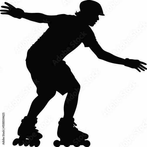 Silhouette of Rollerblader with Helmet – Fun and Balance on Wheels