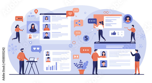 Social Media Interaction and Online Networking Illustration.