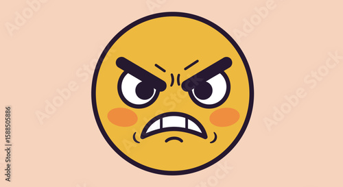 Cartoon Angry Yellow Emoji with Dark Outlines.