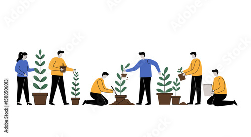 People Planting Trees Environmental Conservation.