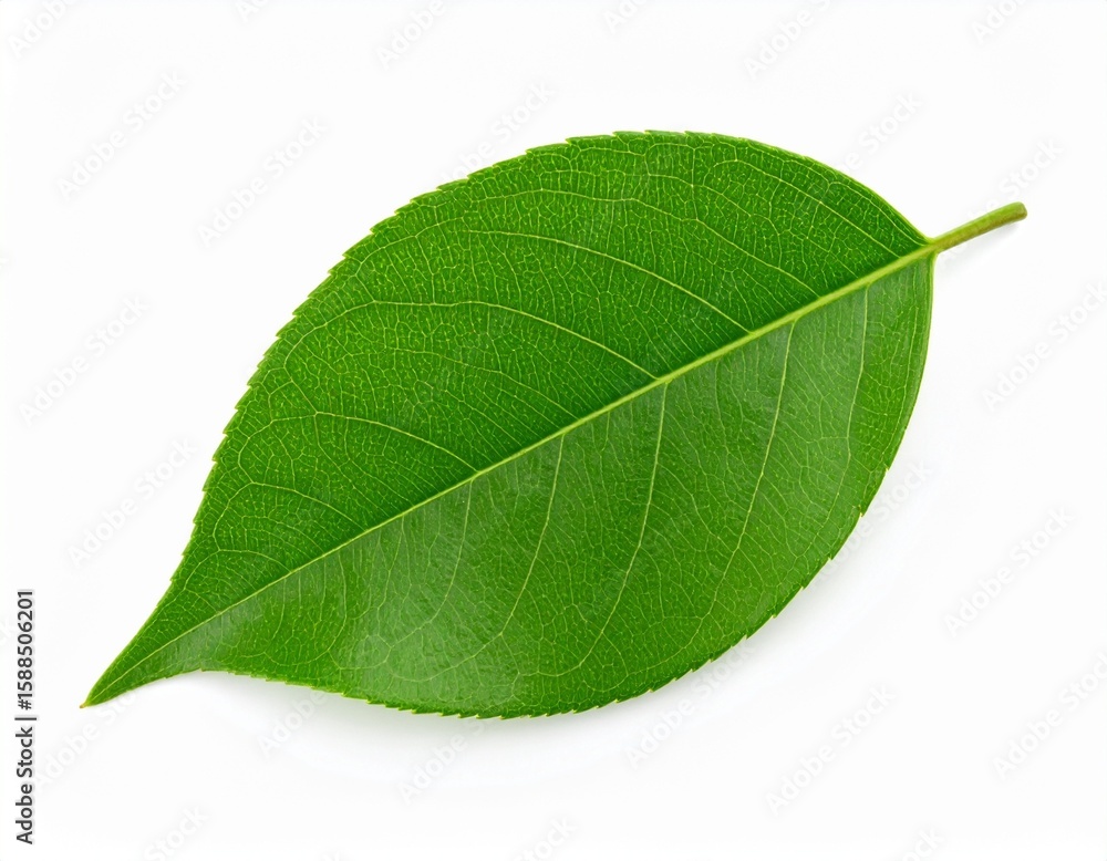 Obraz premium ibrant Green Leaf with Detailed Veins on White Background