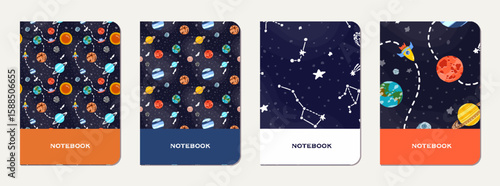 Exercise book cover with constellations and