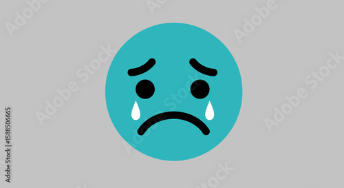 Sad Emoji Crying Tears on Gray.