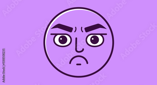 Angry Face Cartoon Illustration on Purple.