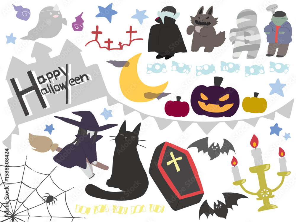 Fototapeta premium ハロウィン 素材 セット 主線なし