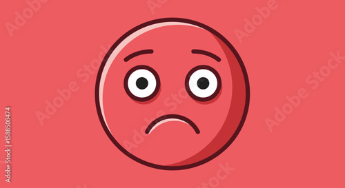Sad Cartoon Emoji with Red Color and Outline.