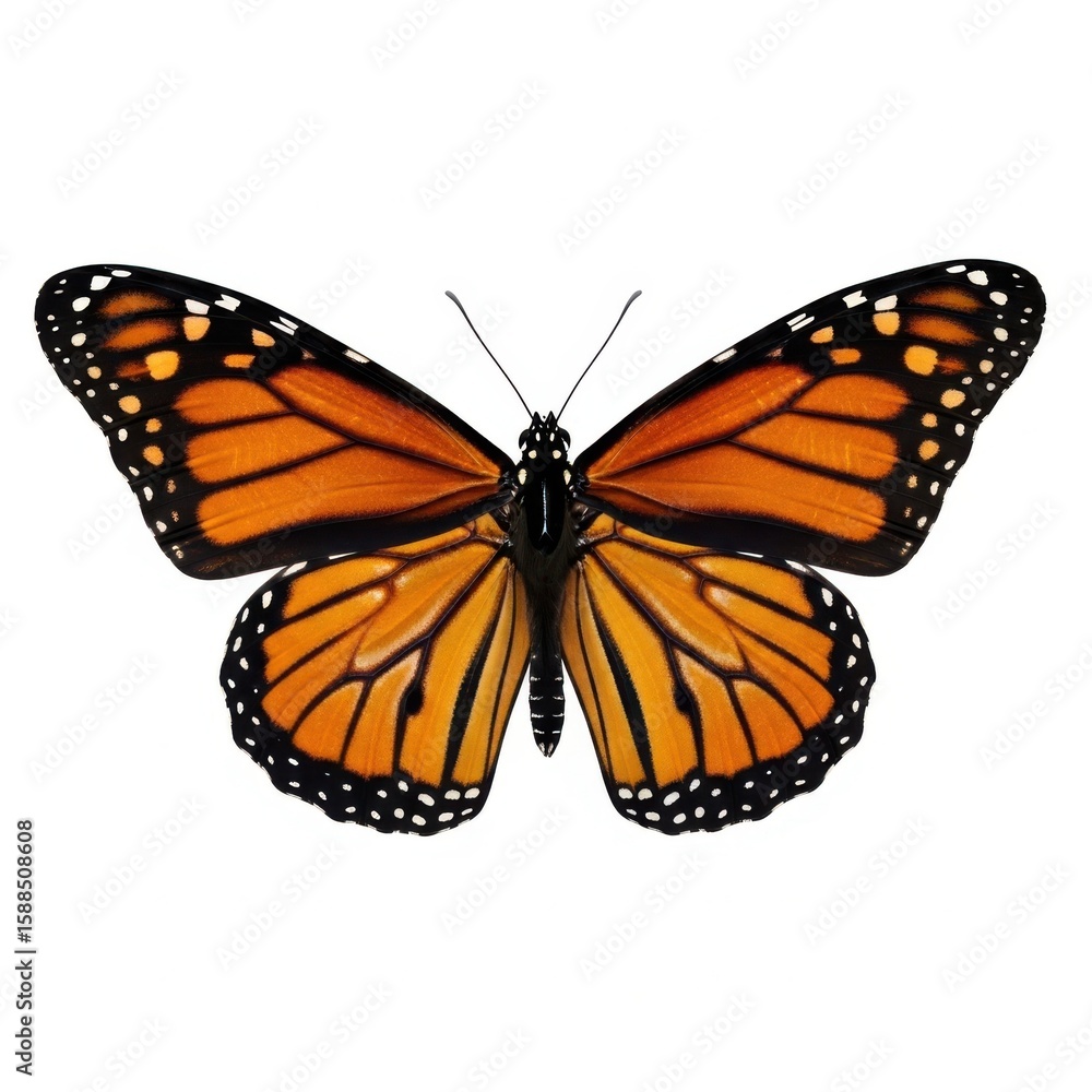 Fototapeta premium A detailed close up of a monarch butterfly with vibrant orange wings