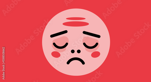Sad Face Illustration on Red Background.