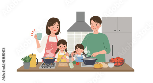 Family Cooking Together in Kitchen.
