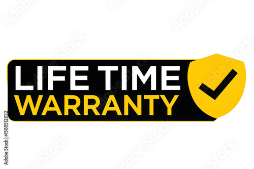 Lifetime Warranty Badge Label with Yellow Shield Icon