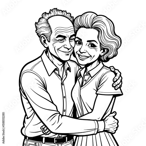 Elderly couple hugging at party – Love and companionship celebration, togetherness