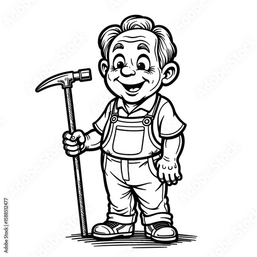 Elderly man smiling with gardening tools – outdoor hobbyist, retirement joy